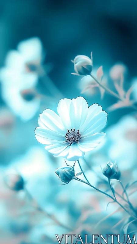 Turquoise Cosmos: Delicate Petals in Soft Focus.