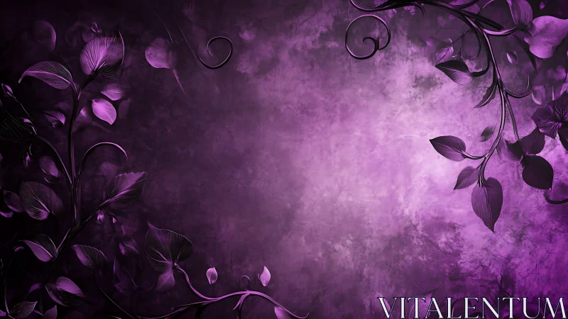 Purple floral vines frame textured gradient background
