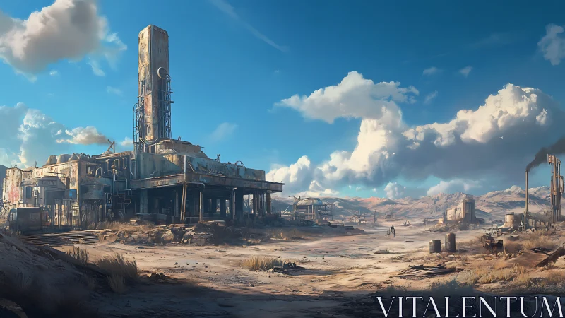 Post-apocalyptic desert outpost rendered in cinematic digital detail
