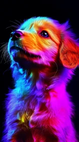 Radiant rainbow puppy gazing up with soft, hopeful eyes.