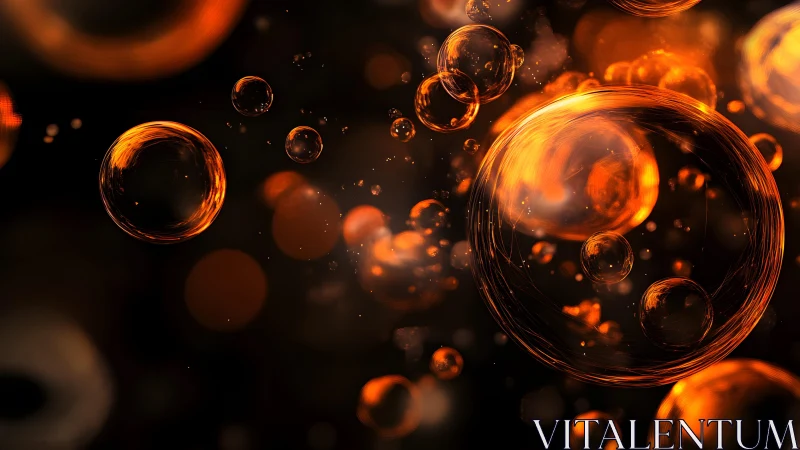 Glowing Orange Bubbles Abstract Digital Art on Dark Background.