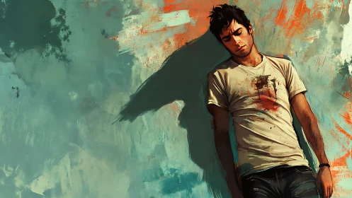 Dreaming against the painted wall, colors quietly burning.