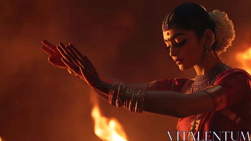 Classical Indian dancer moves in firelit devotional grace