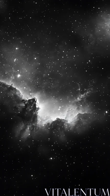 Soft starlit nebula cradled in a quiet black night sky.