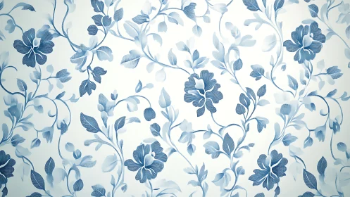 Delicate blue floral vines create a graceful repeating pattern.