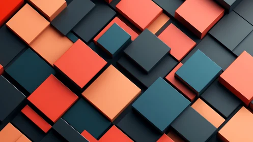 Isometric grid of teal and coral extruded rectangles.