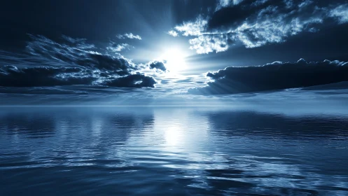 Silver dawn opens gently over calm, mirrorlike ocean waters