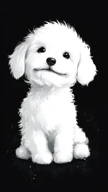 White fluffy puppy portrait sits against deep black background