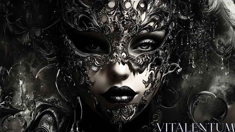 Baroque metallic masquerade portrait renders ornate gothic face