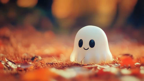 Gentle ghosty friend smiles softly in a warm autumn glow