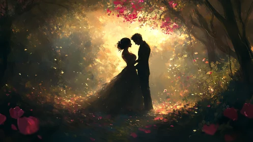 Two Souls Dance Through Ethereal Golden Blossoms