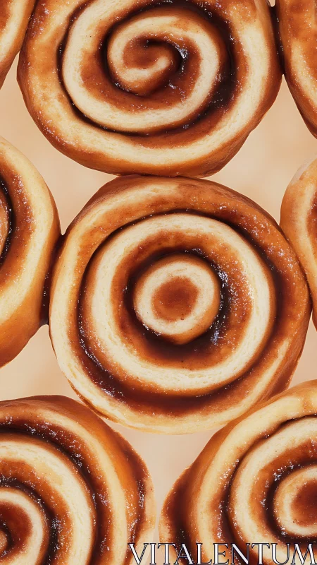 Spiral-configured cinnamon rolls with caramelized surface glazing.