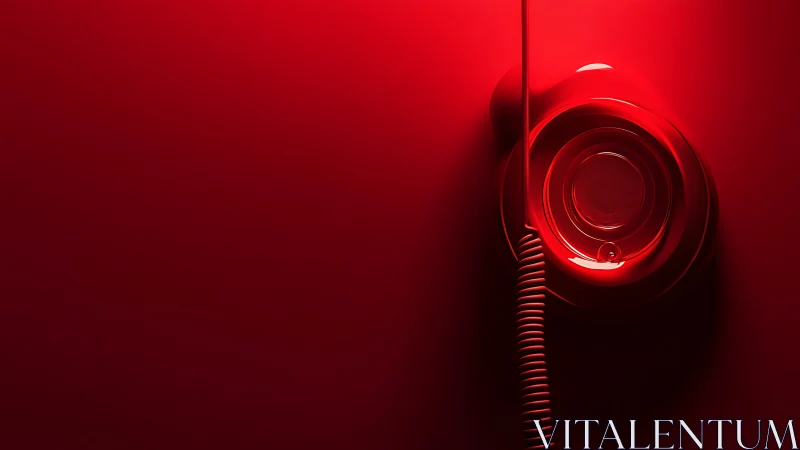 Wall-mounted red telephone with minimalist red backdrop.