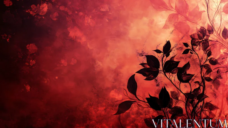 Soft scarlet sky cradling graceful silhouetted leaves.