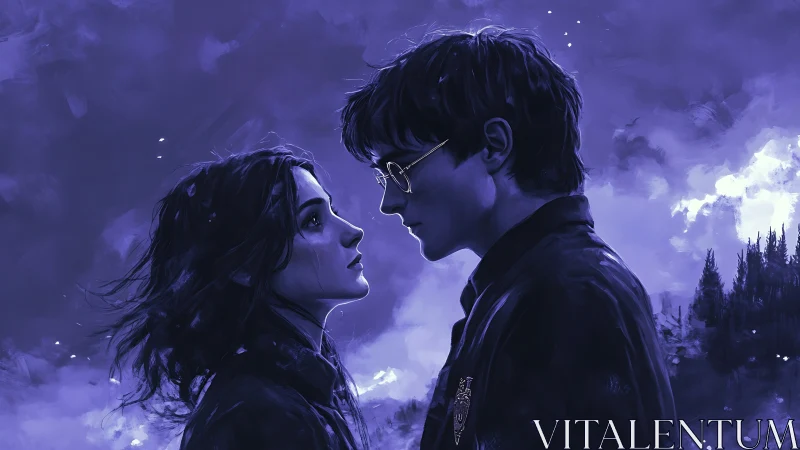 Side profile portrait of two youths in blue-toned night scene.