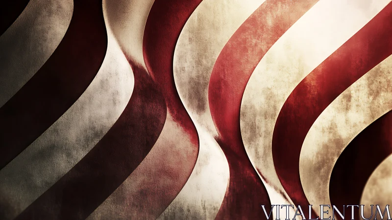 Textured red and white waveforms in distressed ribbon topology.