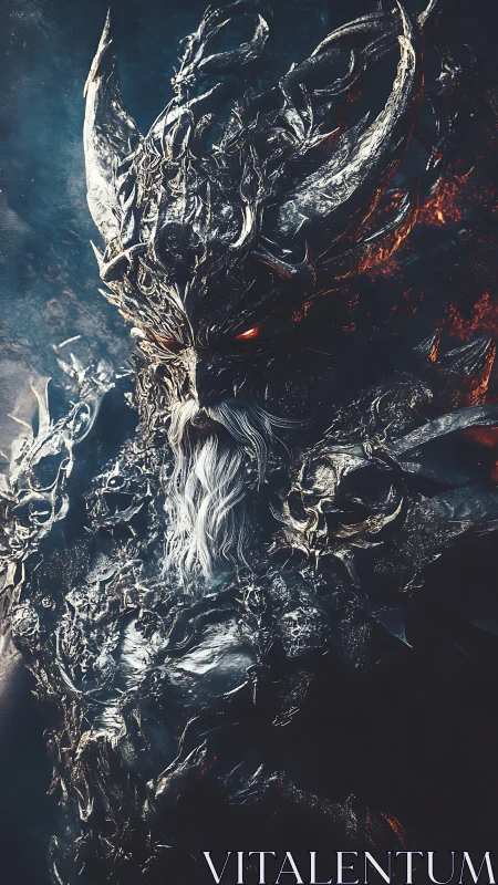 Armored demonic warlord rendered with high contrast metallic detailing