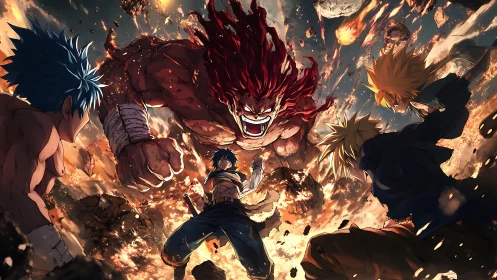 Meteor-scorched battlefield crowns a red titan’s furious roar