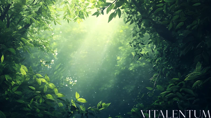 Sunlight Filters Through Lush Forest Canopy
