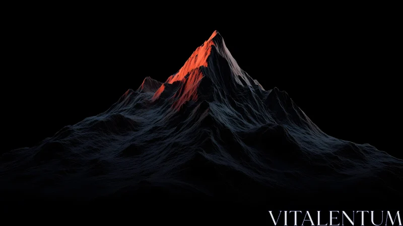Dramatic Mountain Peak Illuminated by Red Light in Minimalist Style.