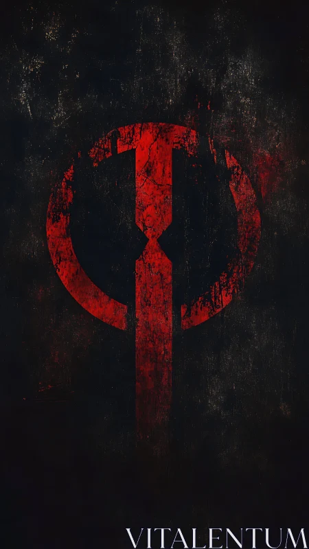 Grungy red circular symbol on dark distressed background.