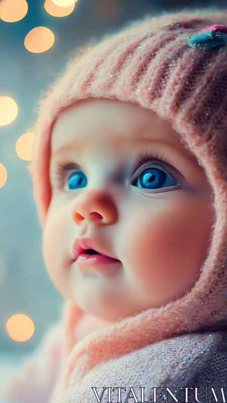 Wonderstruck winter gaze turns blue eyes into soft lanterns