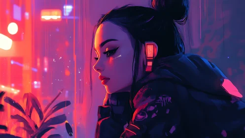 Cyberpunk portrait isolates neon-lit profile with reflective surfaces