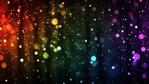 Sparkling rainbow bokeh lights drift gently across darkness