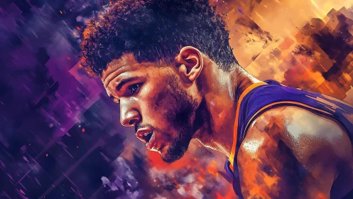 Basketball player profile rendered in vivid digital painting