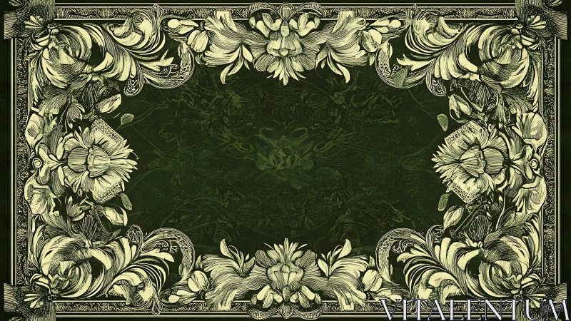 Baroque forest frame cradling a midnight green hush.