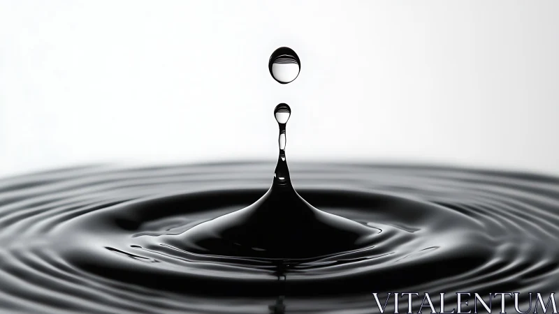 Monochrome water droplet forms smooth concentric ripples
