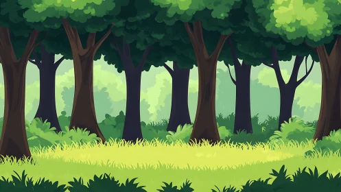 Layered Forest Canopy with Volumetric Light Rendering Through Dense Deciduous Trees