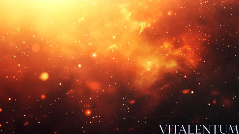 Fiery Particle Explosion with Golden Light Bursts