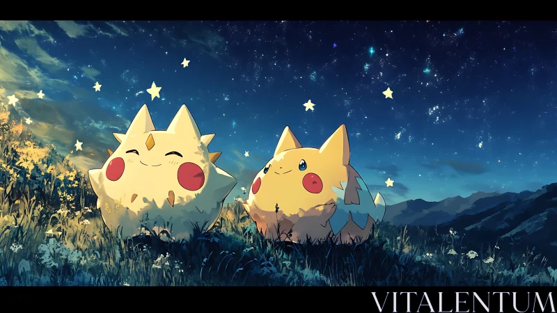 Starlit meadow companions drift beneath a sleepy galaxy.