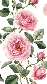 Layered Pink Roses with Botanical Foliage Study.