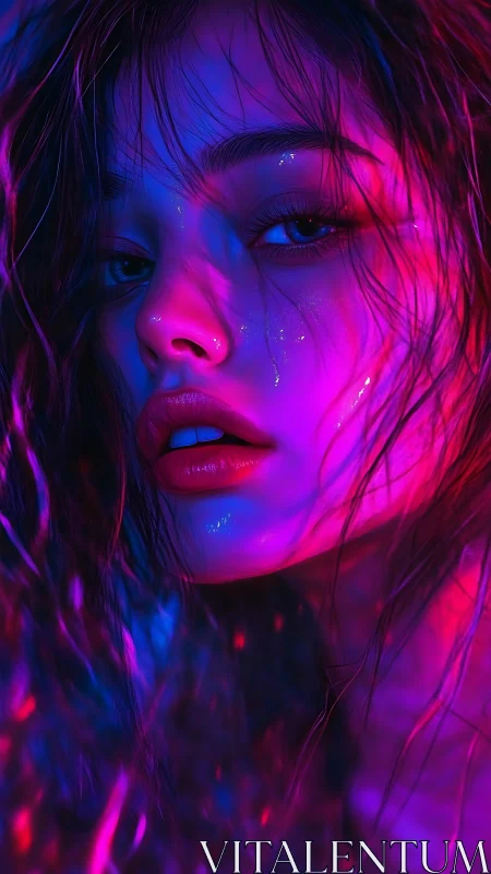 Neon-lit portrait captures a moody gaze in electric hues