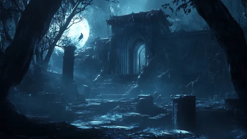 Moonlit ruins beckon with misty arches and silent mystery