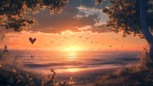 Golden sunset shore wraps the sea in gentle evening light