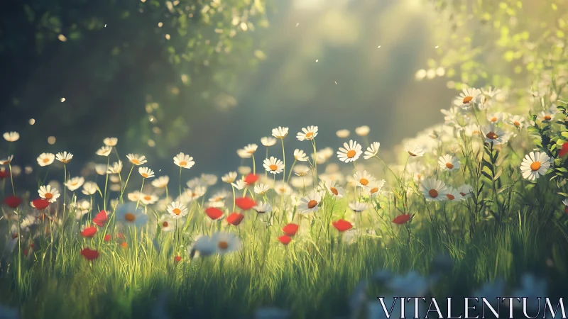 Morning light drifts gently across a wildflower meadow