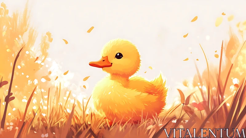 Golden duckling rendered in warm backlit digital painting