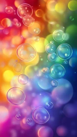Translucent soap bubbles over defocused rainbow gradient.