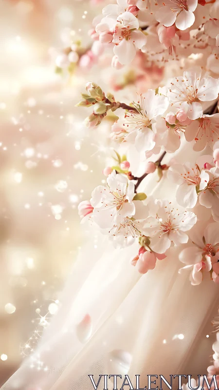 Delicate cherry blossoms with detailed stamen and selective depth rendering