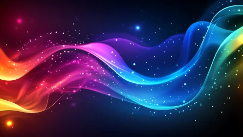 Colorful light waves on dark background in motion.