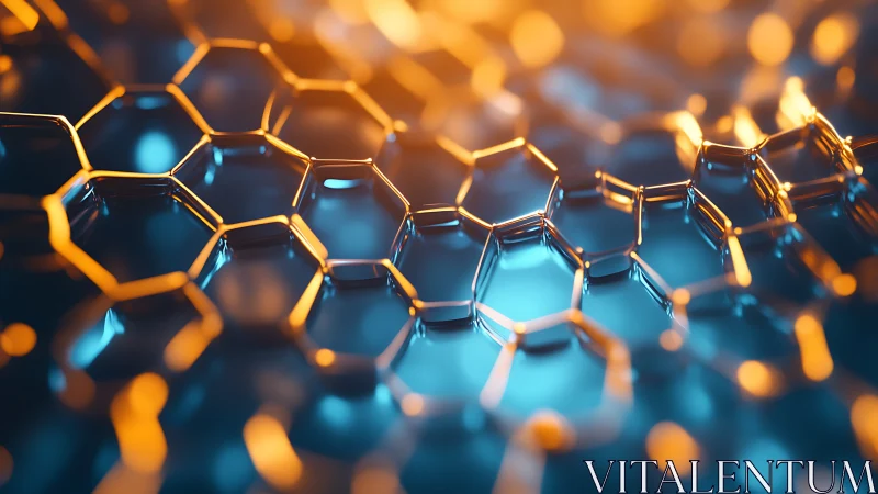 3D hexagonal mesh surface in teal and amber depth-of-field.