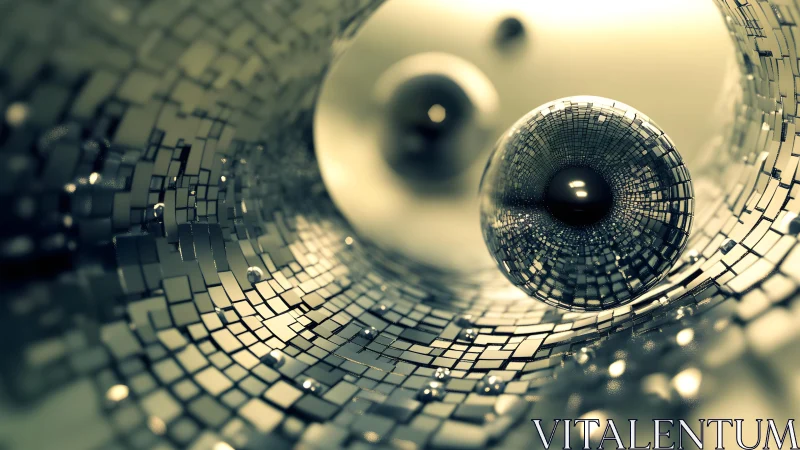 Parametric metallic vortex with reflective voxel spheres in motion