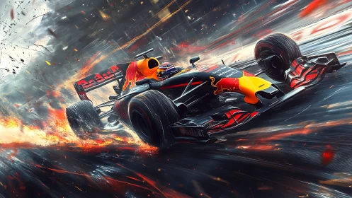 Red Bull Formula race car in dynamic digital motion art.