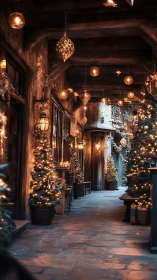 Narrow festive alley glows with warm hanging lantern lights