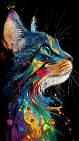 Psychedelic Feline Portrait with Chromatic Stratification.