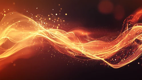 Golden Light Waves Flowing Against Dark Red Background