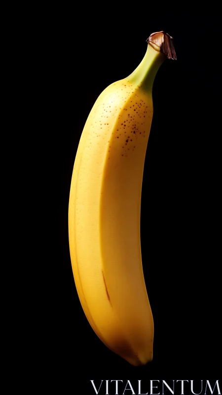 Studio-lit ripe banana isolated on deep black background.